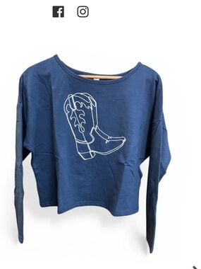 Roper western cowboy cowgirl embroidered cropped boxy sweatshirt top navy